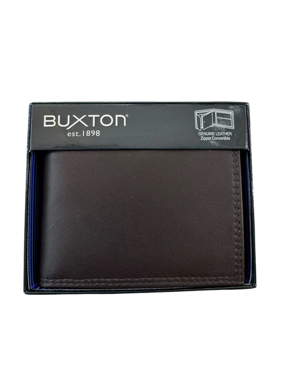 NWT Buxton Men’s Emblem Zip Convertible Nappa Lambskin Wallet Brown